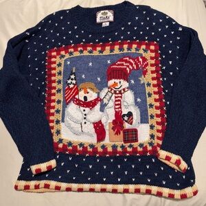 Tiara Navy Holiday Sweater with two snowmen